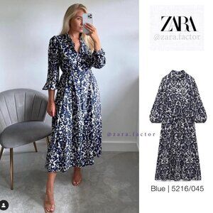 ZARA floral dress summer wedding dress navy and white midi